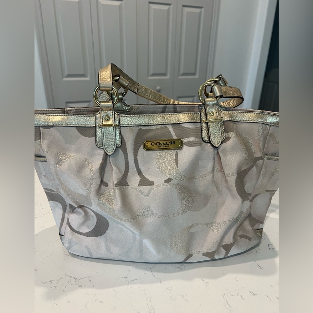 Coach Metallic Gold and Cream Tote Bag